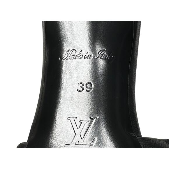 LOUIS VUITTON Revival Black Lambskin Embossed Monogram Heels Slides Mules 39 - Picture 8 of 8